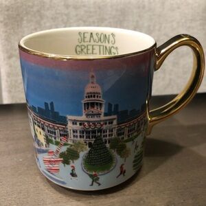 Anthropology NWT Season's Greetings Austin Texas Mug with Gold Handle